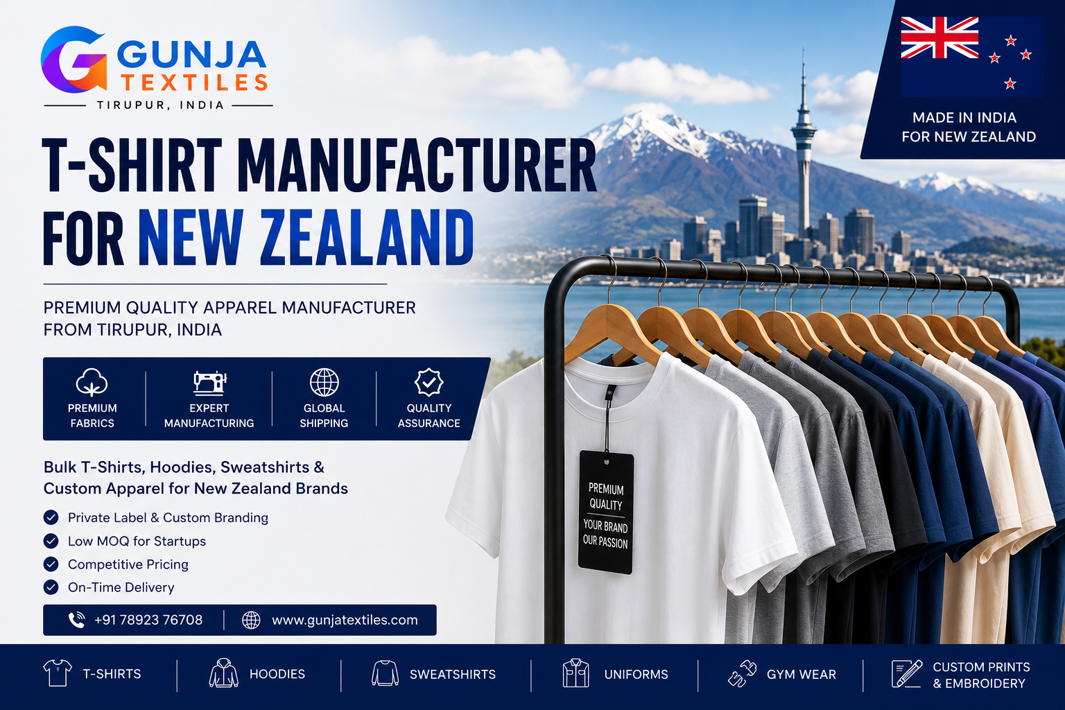 T Shirt Manufacturer for New Zealand - Gunja Textiles